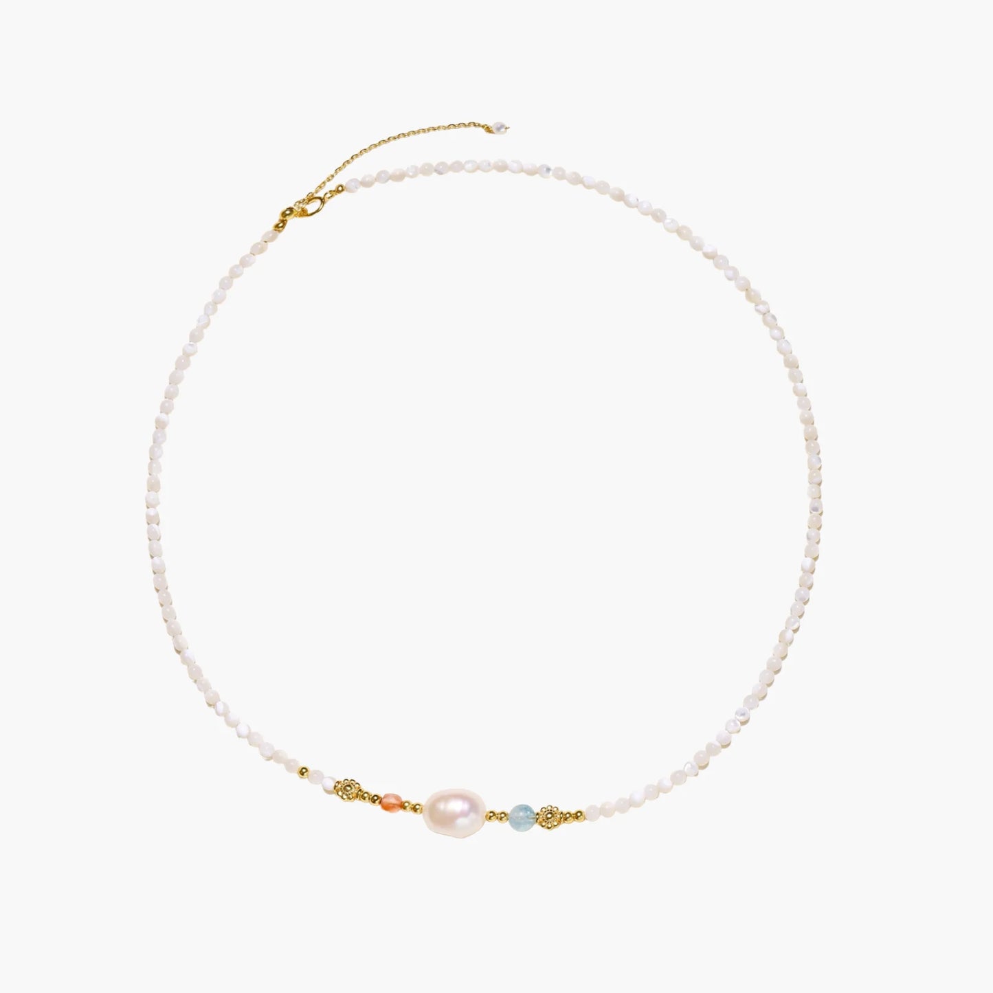 Freshwater Pearl Baroque Beaded Emerald | Coral 18 K Gold Vermeil Necklace