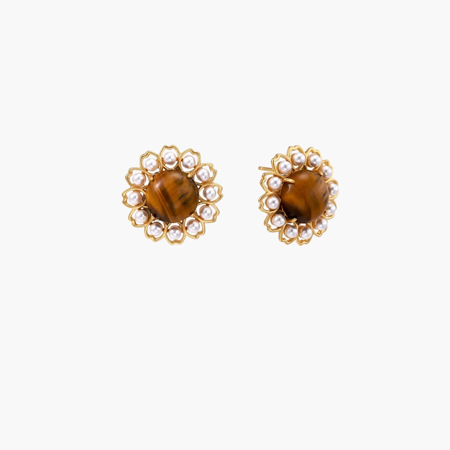 18K Gold and Tiger's Eye Stud Earrings