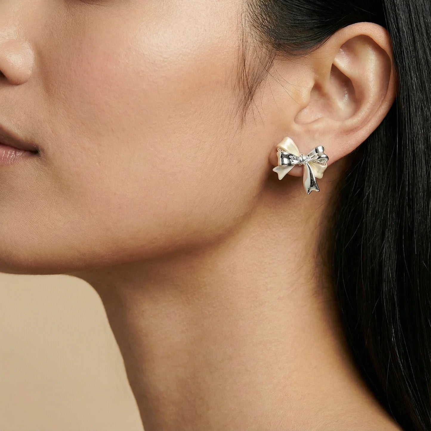 Pearl Bow Hypoallergenic 925 Sterling Studs Earrings