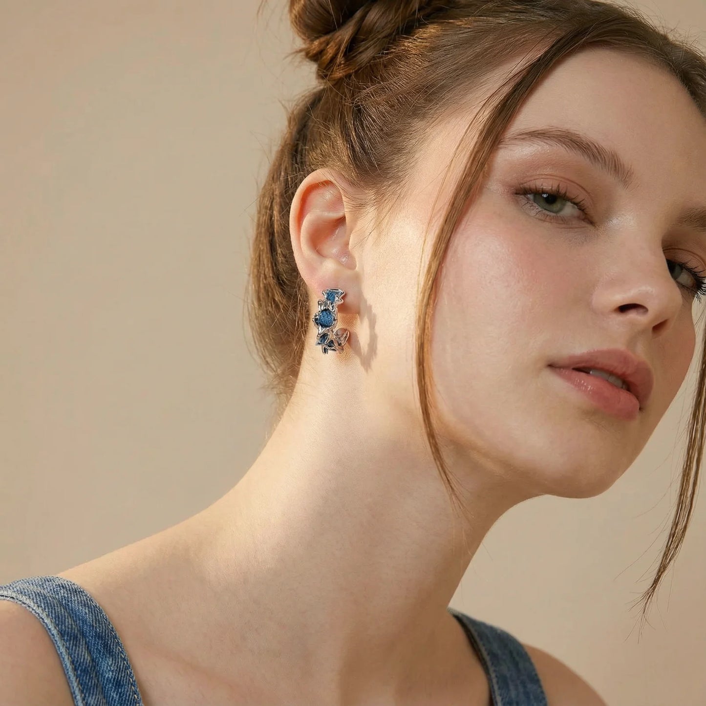 Azure Wave Hoops Denim and White Gold Earrings