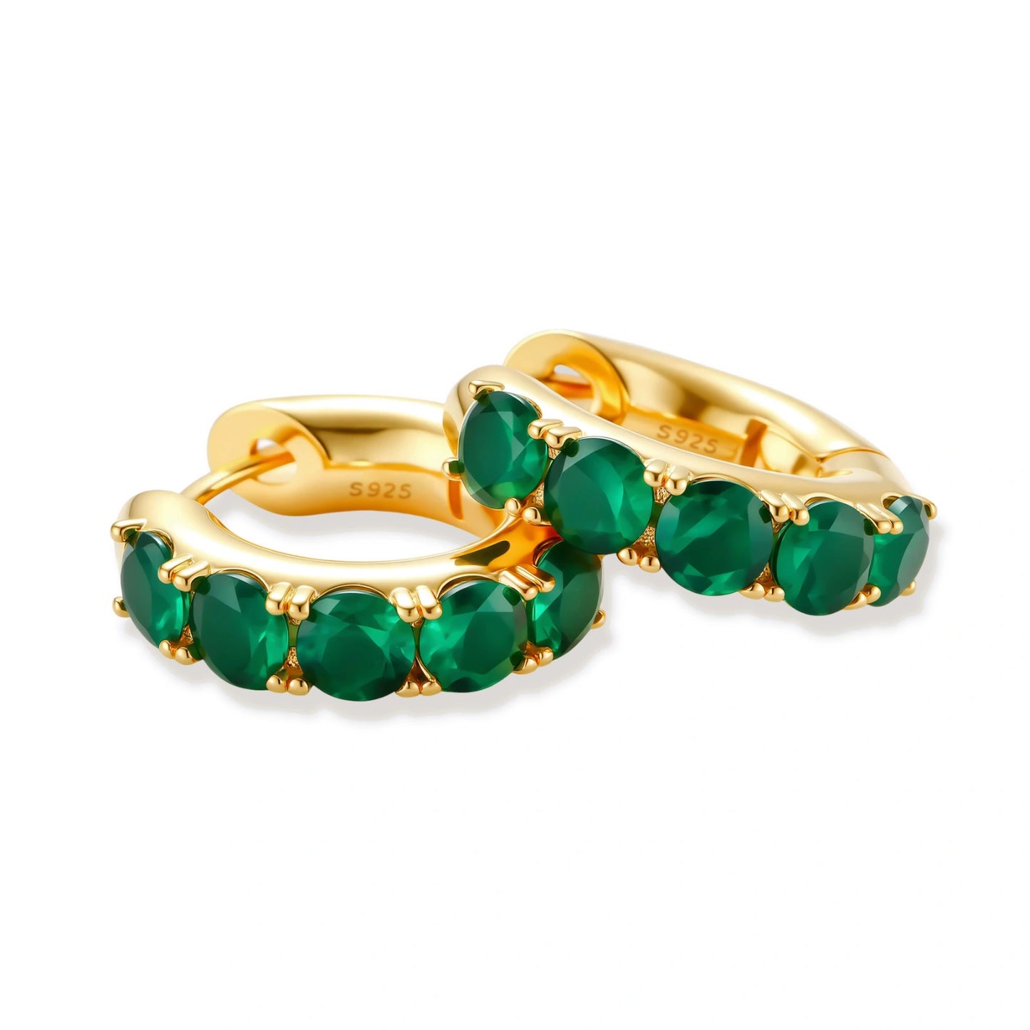 Emerald Huggie Hoops by Gabriella's Jewels