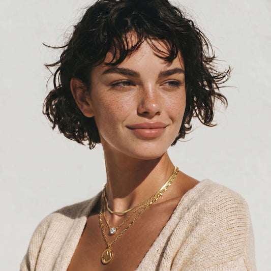 Modern Elegance 14K Herringbone Dual Strand Layer Necklace