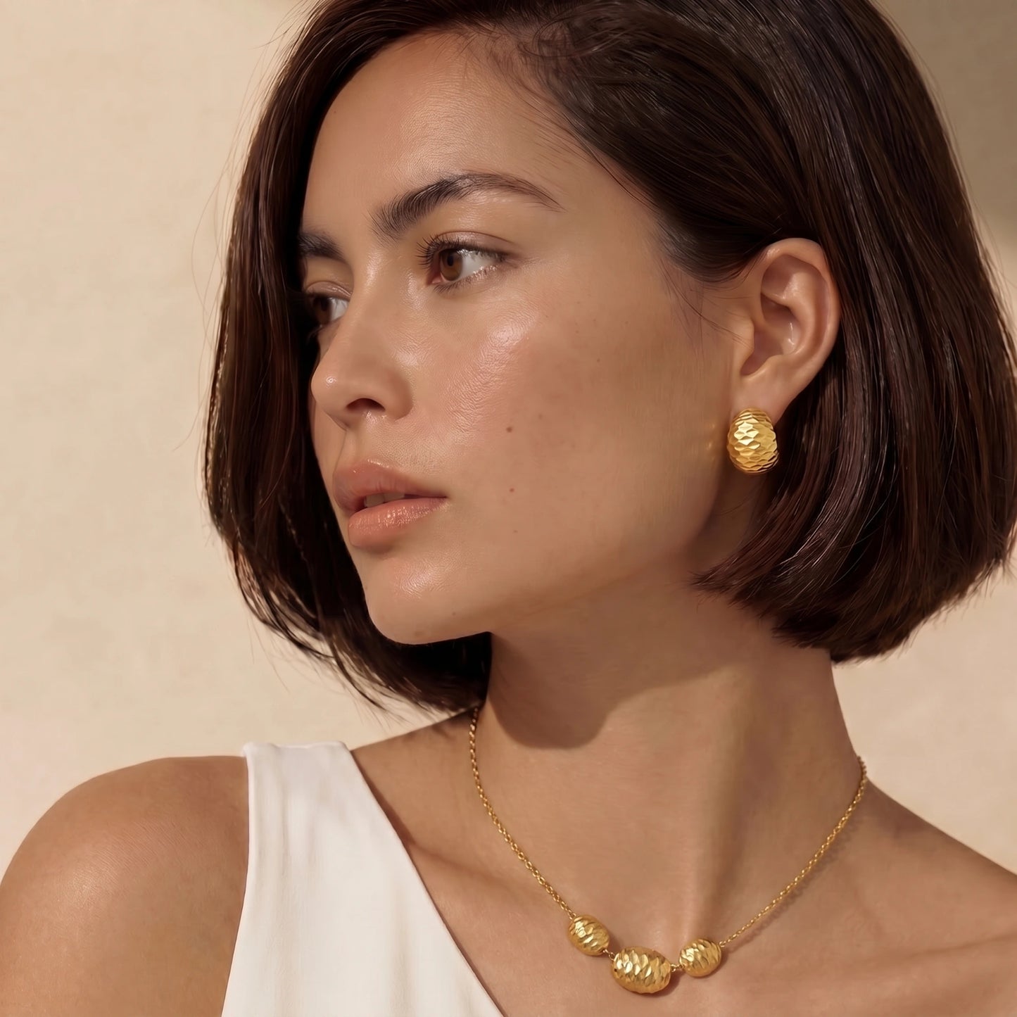 Hammered 18K Gold- Sterling Silver Huggie Earrings