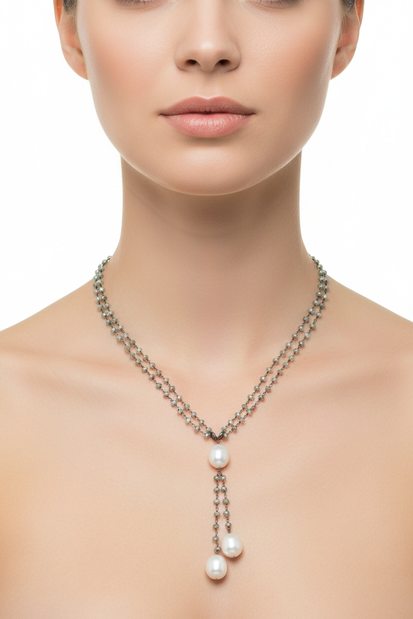 Labradorite Necklace with Cultured Freshwater Pearl Drop