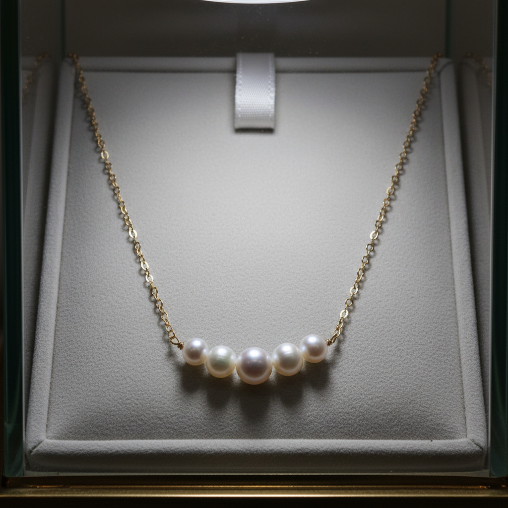 14 Karat Gold Necklace with 5 Cultured Freshwater Pearls