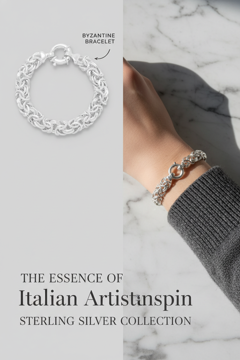 Luxurious Byzantine Silver Bracelet, Made in Italy, Available Lengths 7" or 8"