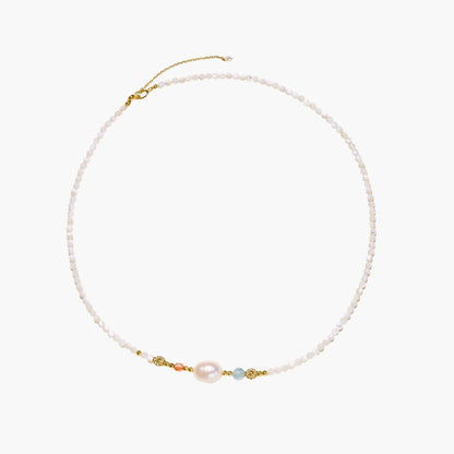 Freshwater Pearl Baroque Beaded Emerald | Coral 18 K Gold Vermeil Necklace