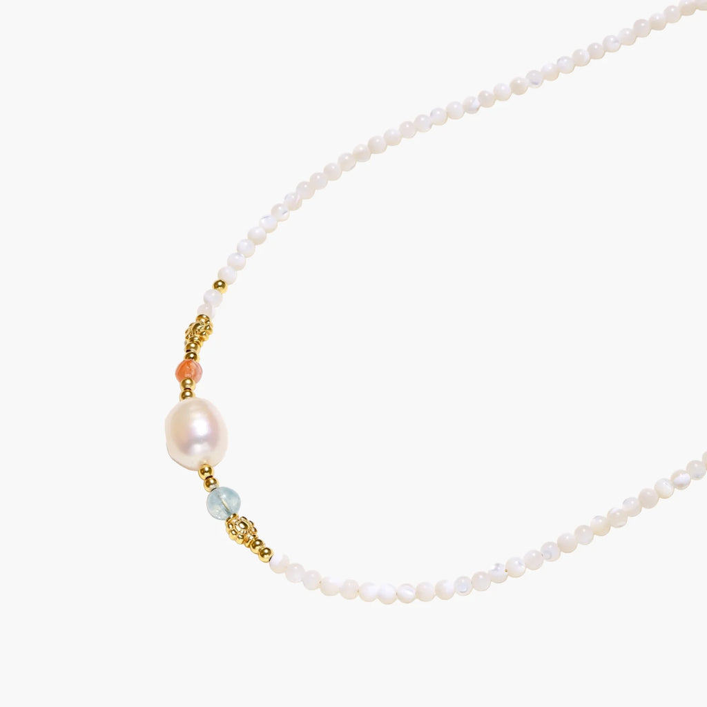 Freshwater Pearl Baroque Beaded Emerald | Coral 18 K Gold Vermeil Necklace