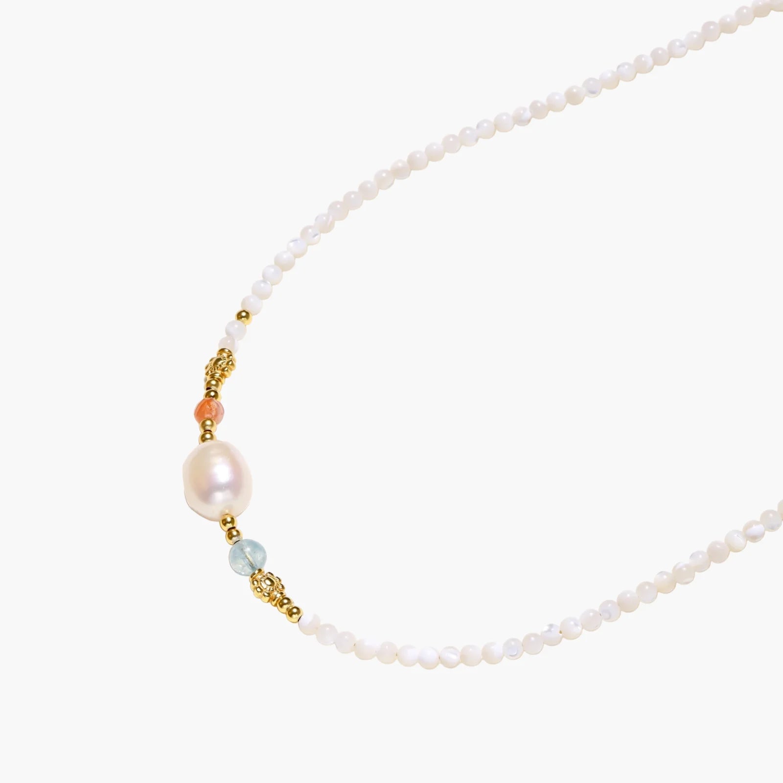Freshwater Pearl Baroque Beaded Emerald | Coral 18 K Gold Vermeil Necklace