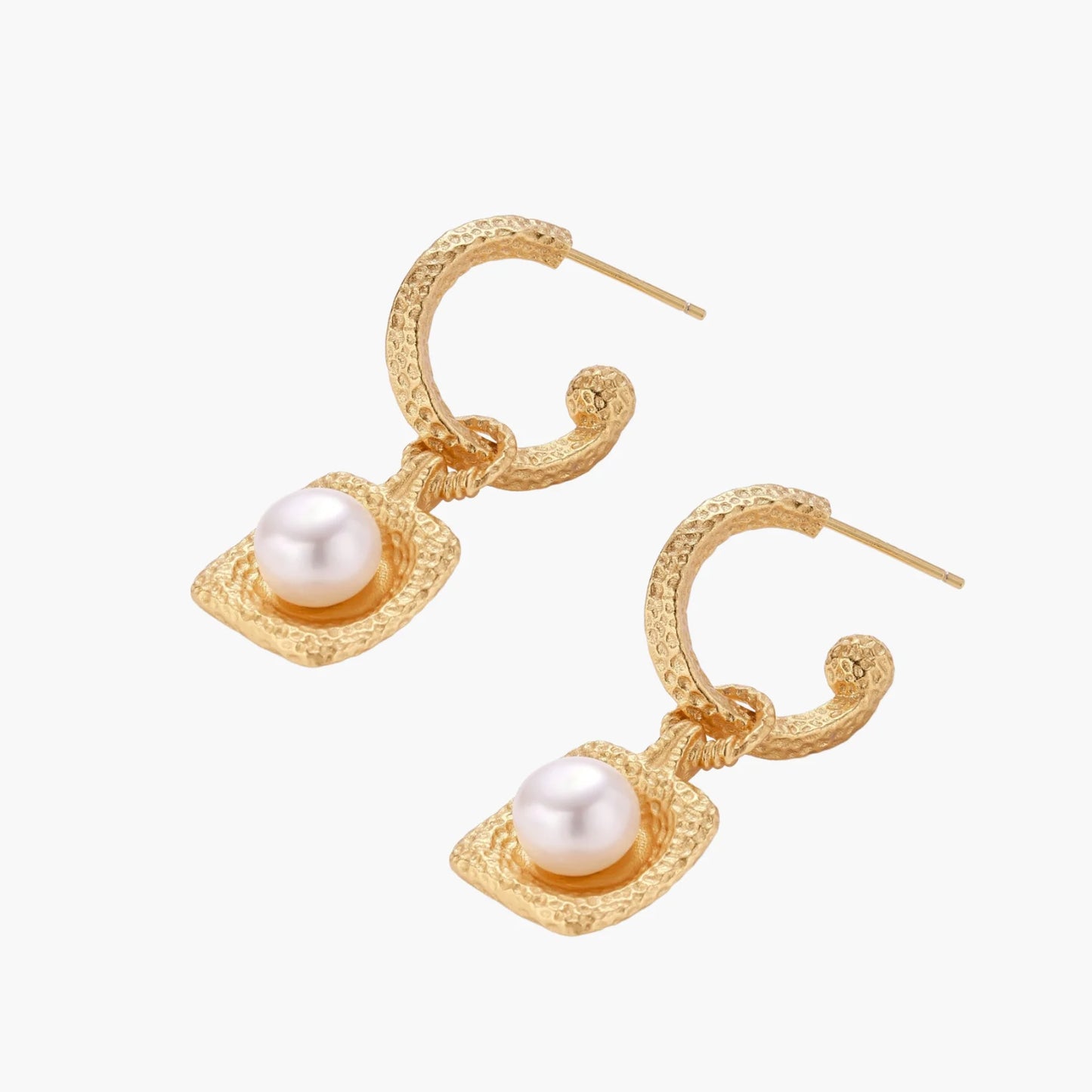 Golden Pearl Drop Hoops