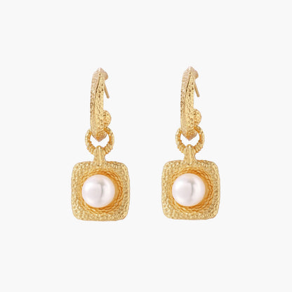 Golden Pearl Drop Hoops