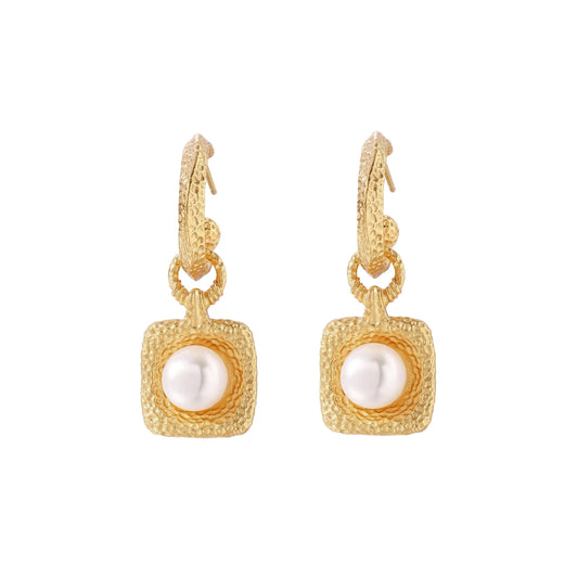 Golden Pearl Drop Hoops
