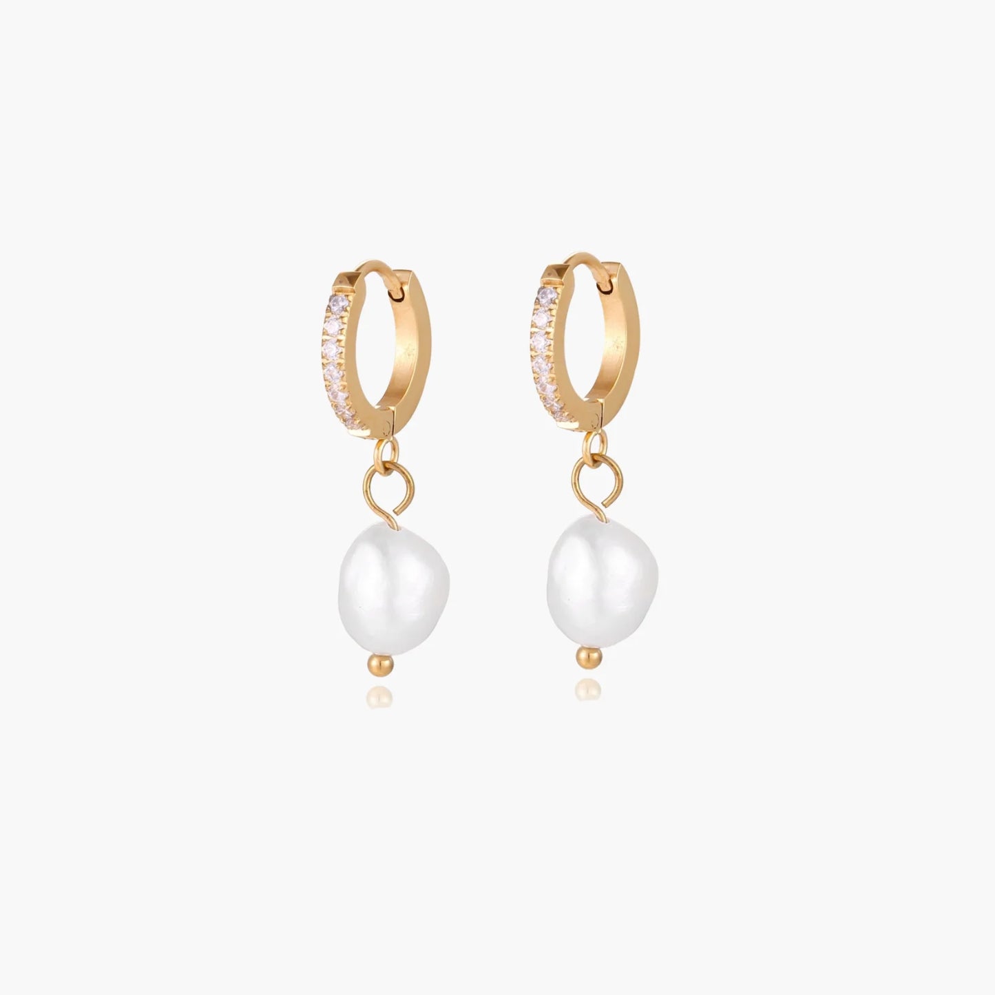 Lola Freshwater Pearl  18K Gold / Stainless Drop Hoops