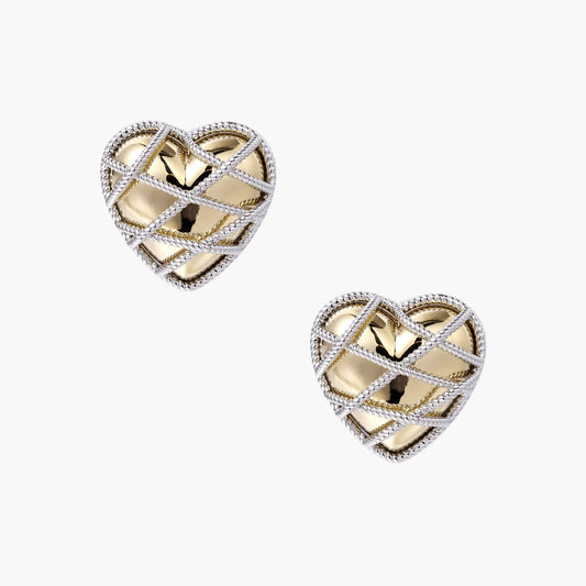 Lattice Gold and Silver Heart Stud Earrings