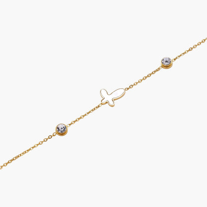 Iridescent Mother of Pearl  Butterfly 18K Gold Plated Steel Cross Bracelet