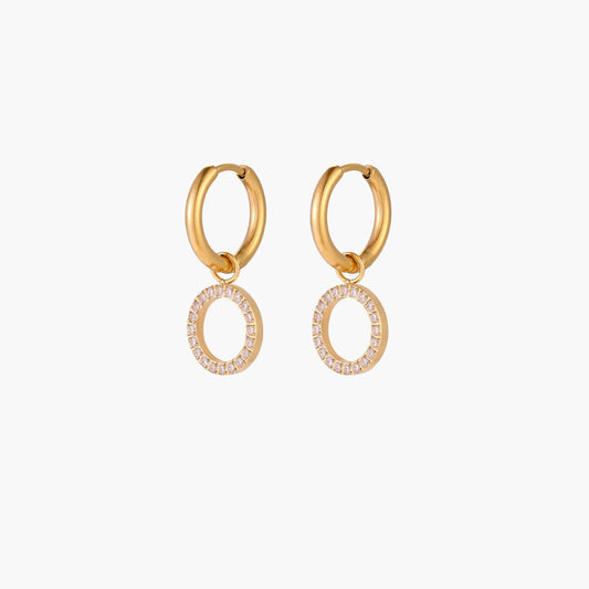 18K Gold Plate Stainless Steel Halo Circle Drop Hoop Earrings