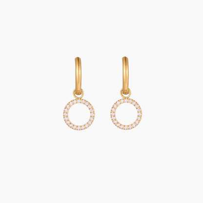 18K Gold Plate Stainless Steel Halo Circle Drop Hoop Earrings