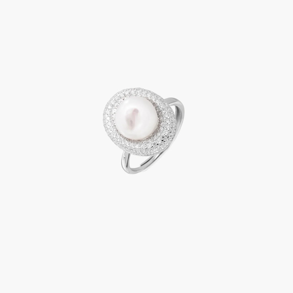 Luminous Freshwater Pearl  and 925e Sterling Silver Constellation Ring