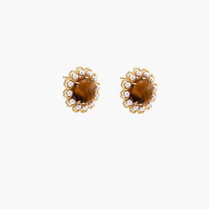 18K Gold and Tiger's Eye Stud Earrings