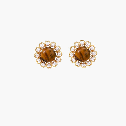 18K Gold and Tiger's Eye Stud Earrings