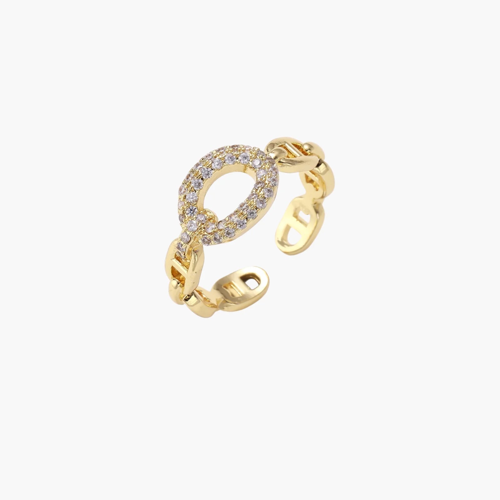 Coco 18K Golden Chain CZ Pave Statement Ring