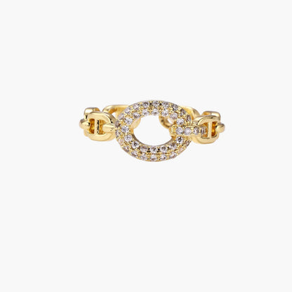 Coco 18K Golden Chain CZ Pave Statement Ring