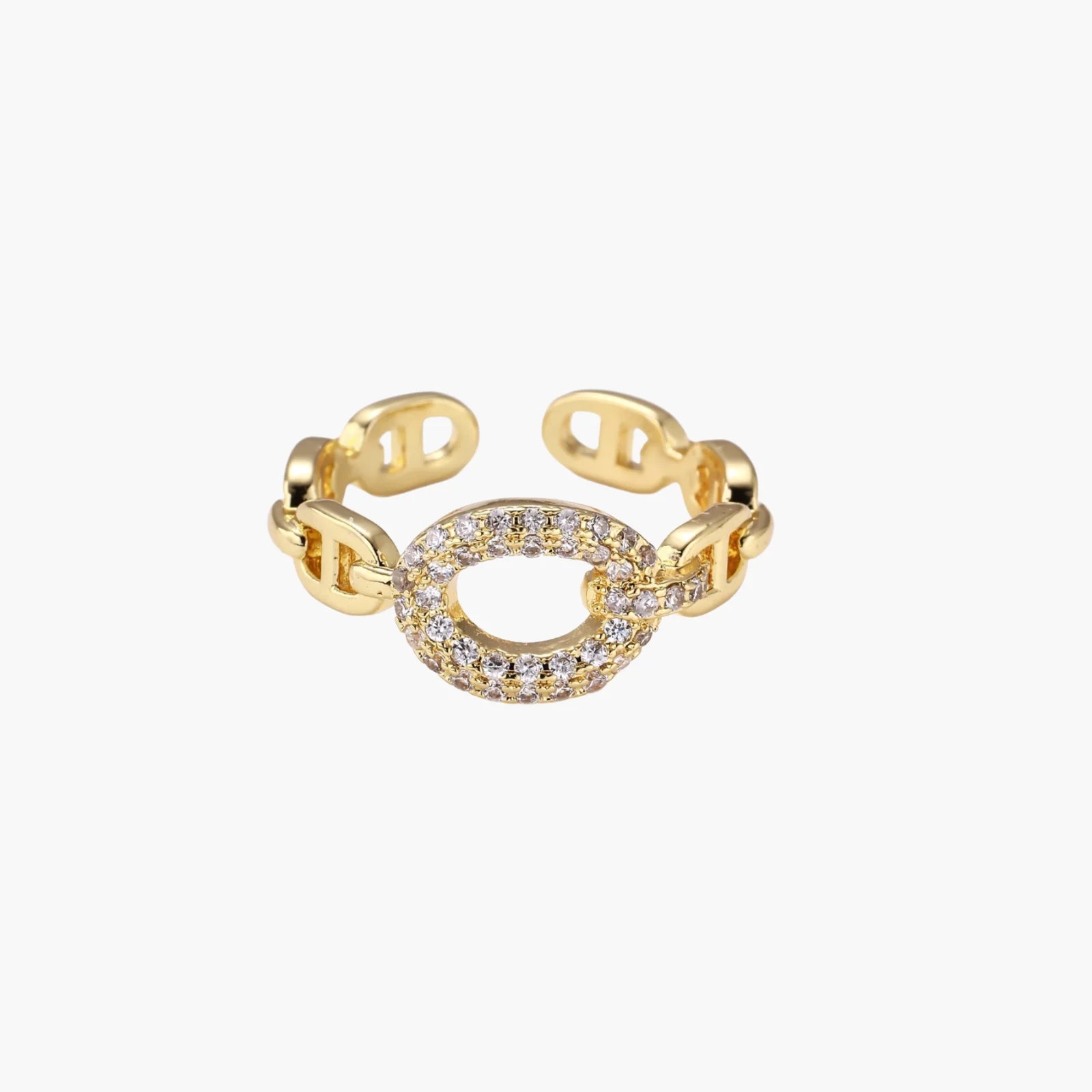 Coco 18K Golden Chain CZ Pave Statement Ring
