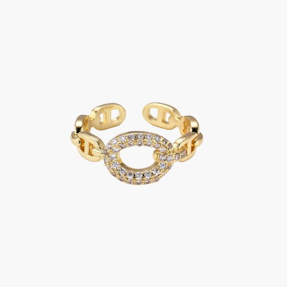 Coco 18K Golden Chain CZ Pave Statement Ring