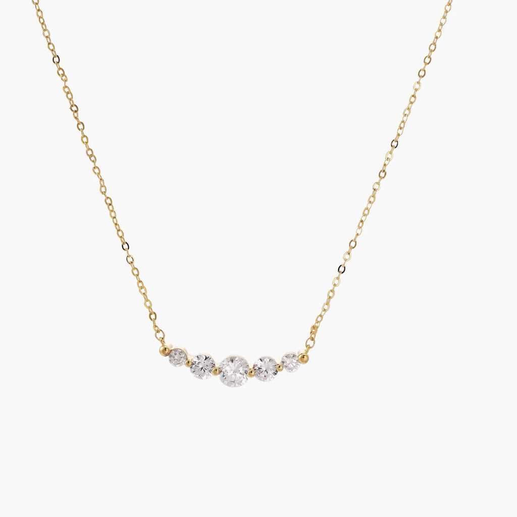 Graduated CZ Five Stone 14K Golden Arc Necklace