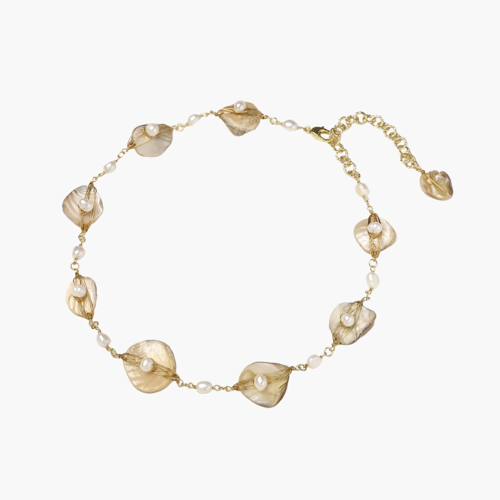 Golden 14K Leaf Freshwater Pearl Necklace