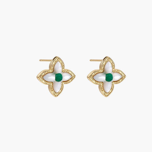 Lucky Clover Pearl Studs