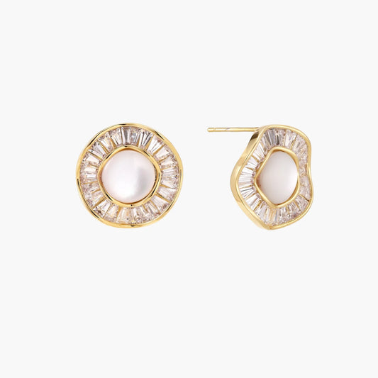 Sunburst Freshwater Pearl Stud Earrings- Silver or Gold