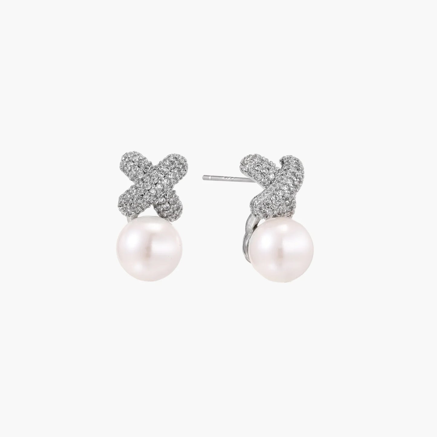 Crystal Pave and  Freshwater Pearl XO  Studs