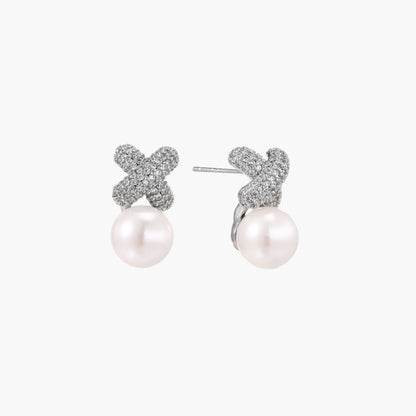 Crystal Pave and  Freshwater Pearl XO  Studs
