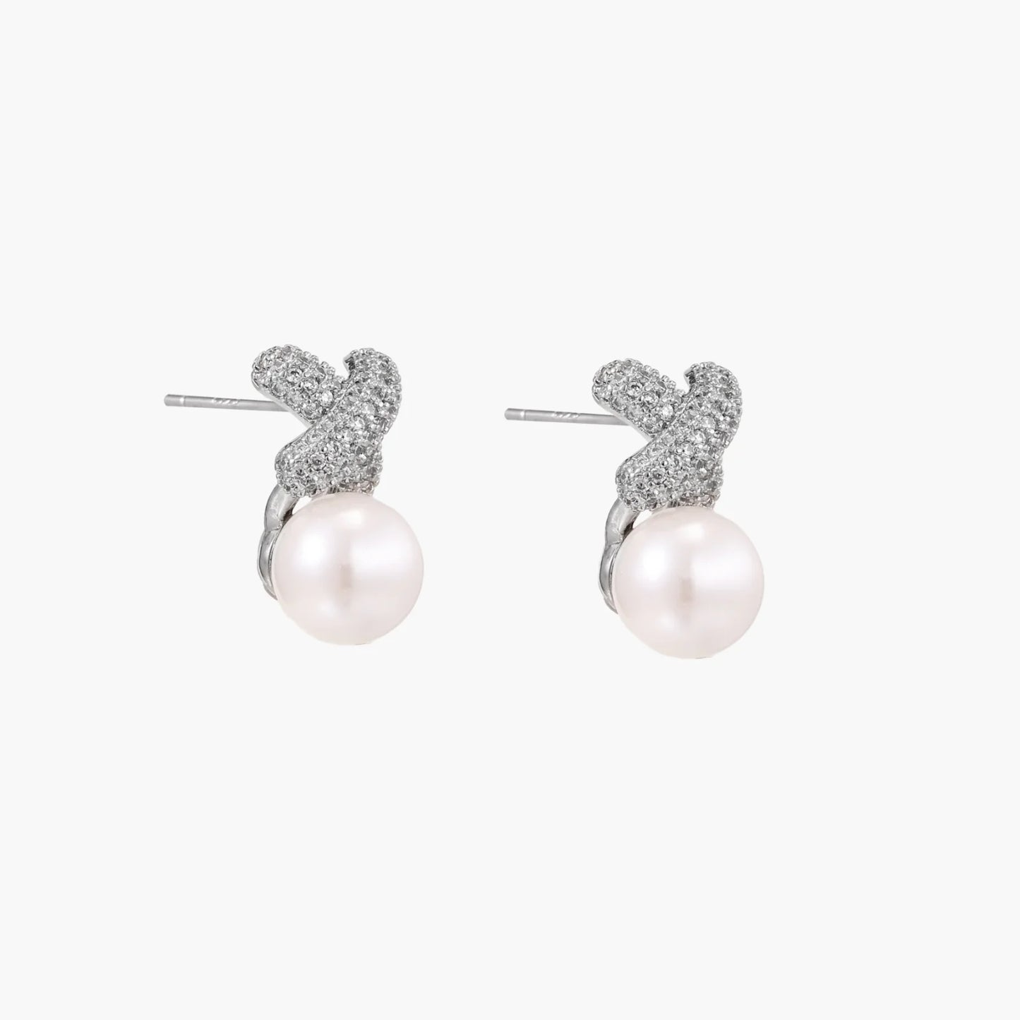 Crystal Pave and  Freshwater Pearl XO  Studs