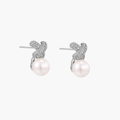 Crystal Pave and  Freshwater Pearl XO  Studs