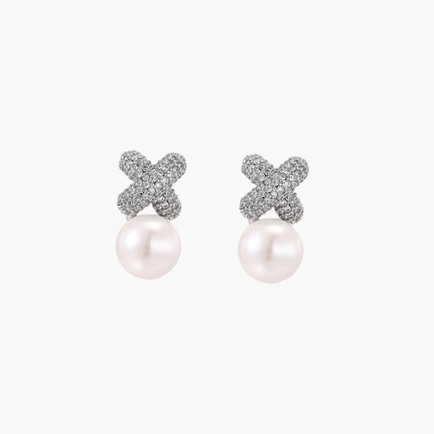 Crystal Pave and  Freshwater Pearl XO  Studs