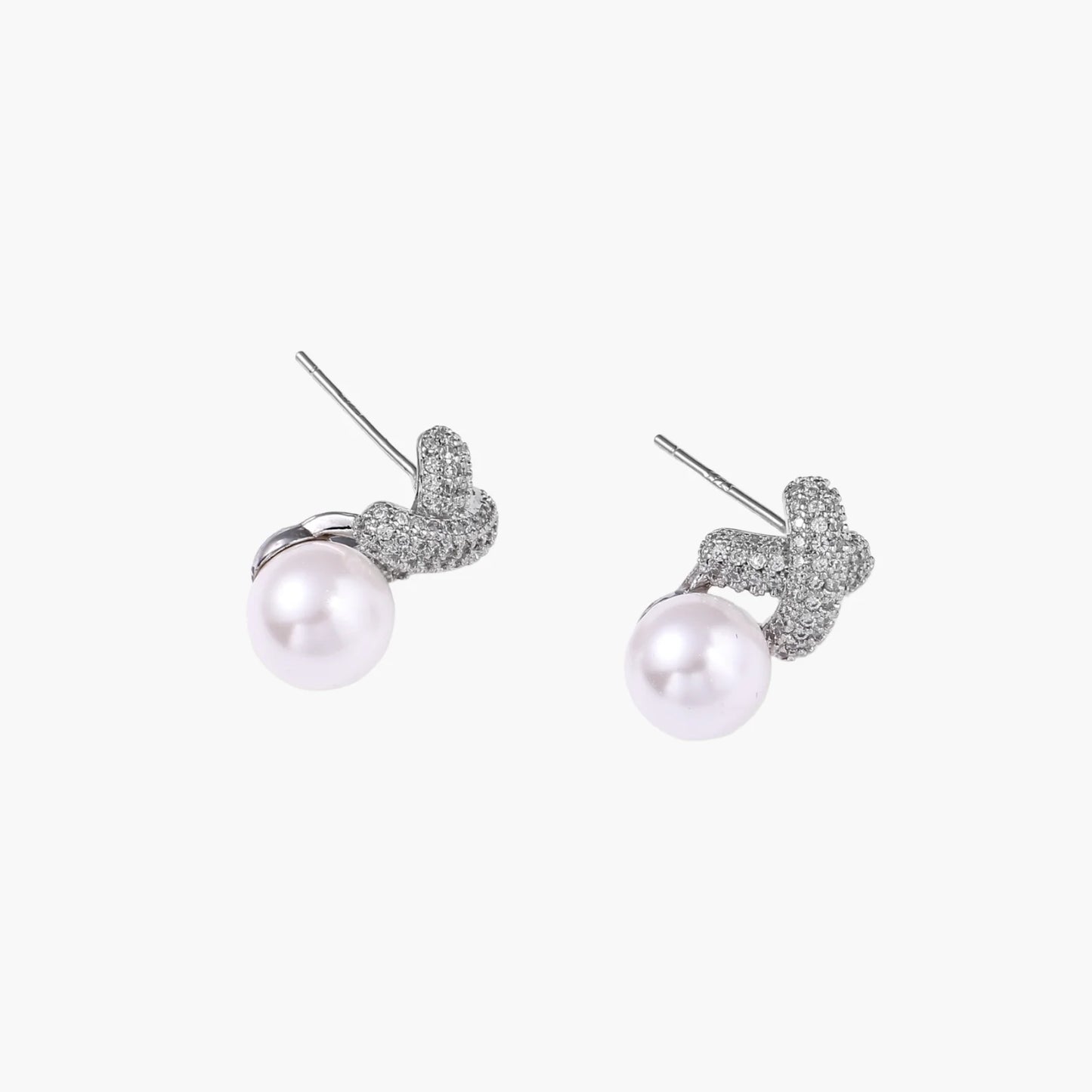 Crystal Pave and  Freshwater Pearl XO  Studs