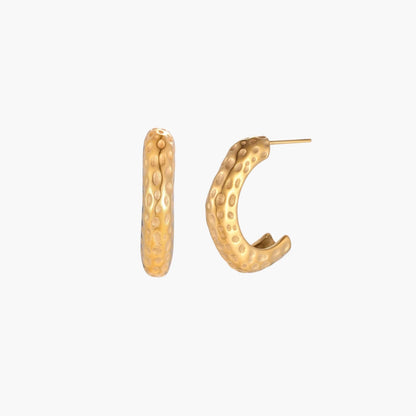 Hand-textured 14K Gold and Steel Dimpled Glow Hoops