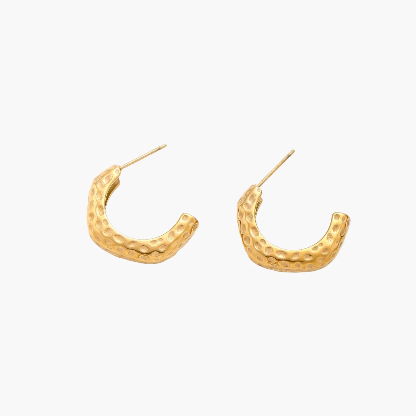 Hand-textured 14K Gold and Steel Dimpled Glow Hoops