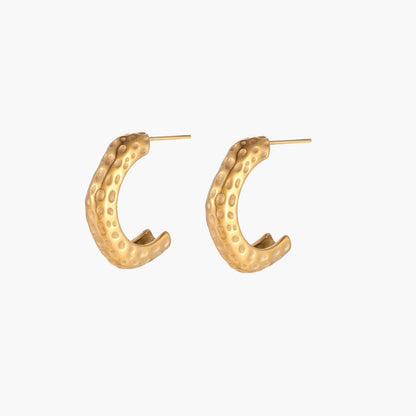 Hand-textured 14K Gold and Steel Dimpled Glow Hoops