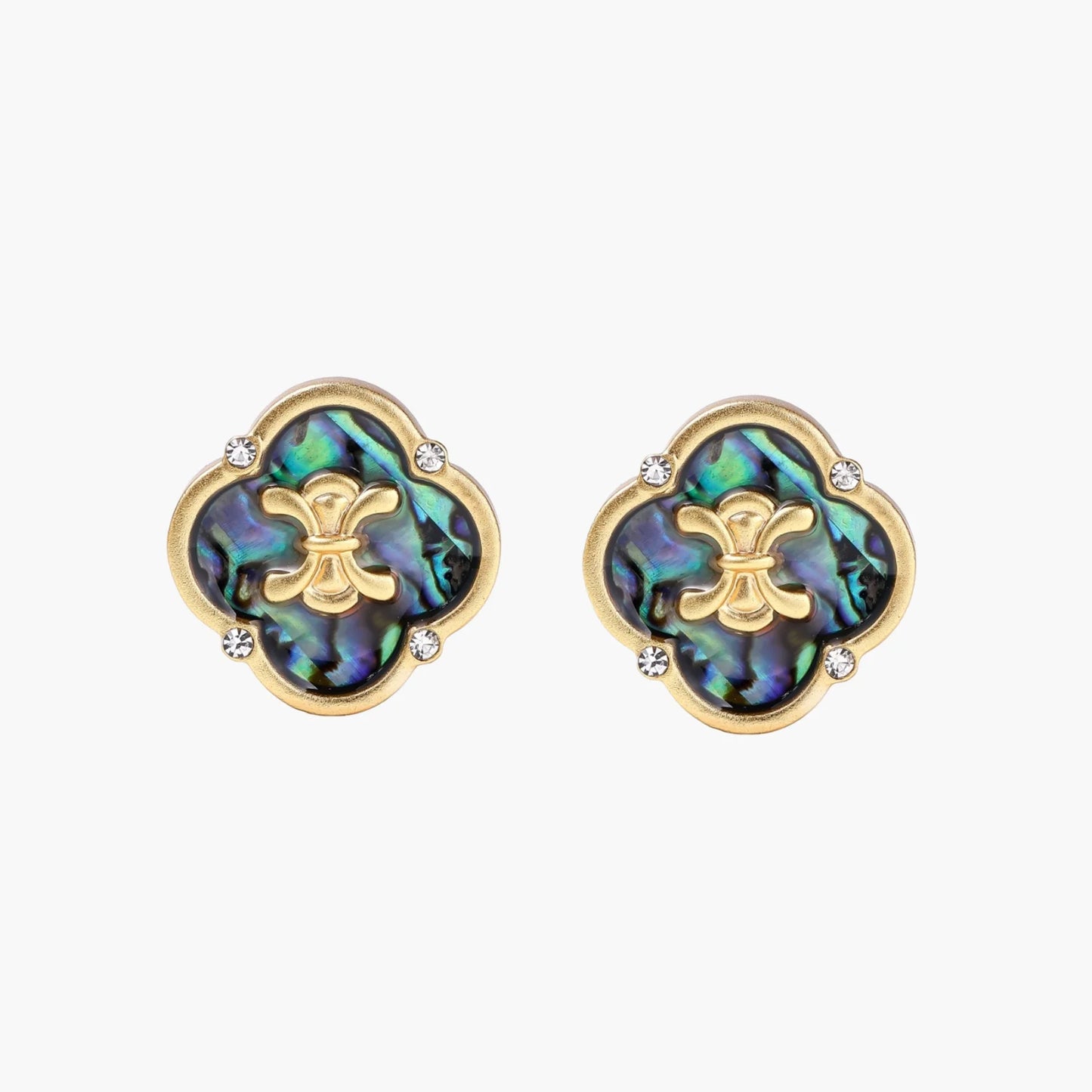 French Inspired Mystic Shell Quatrefoil Studs
