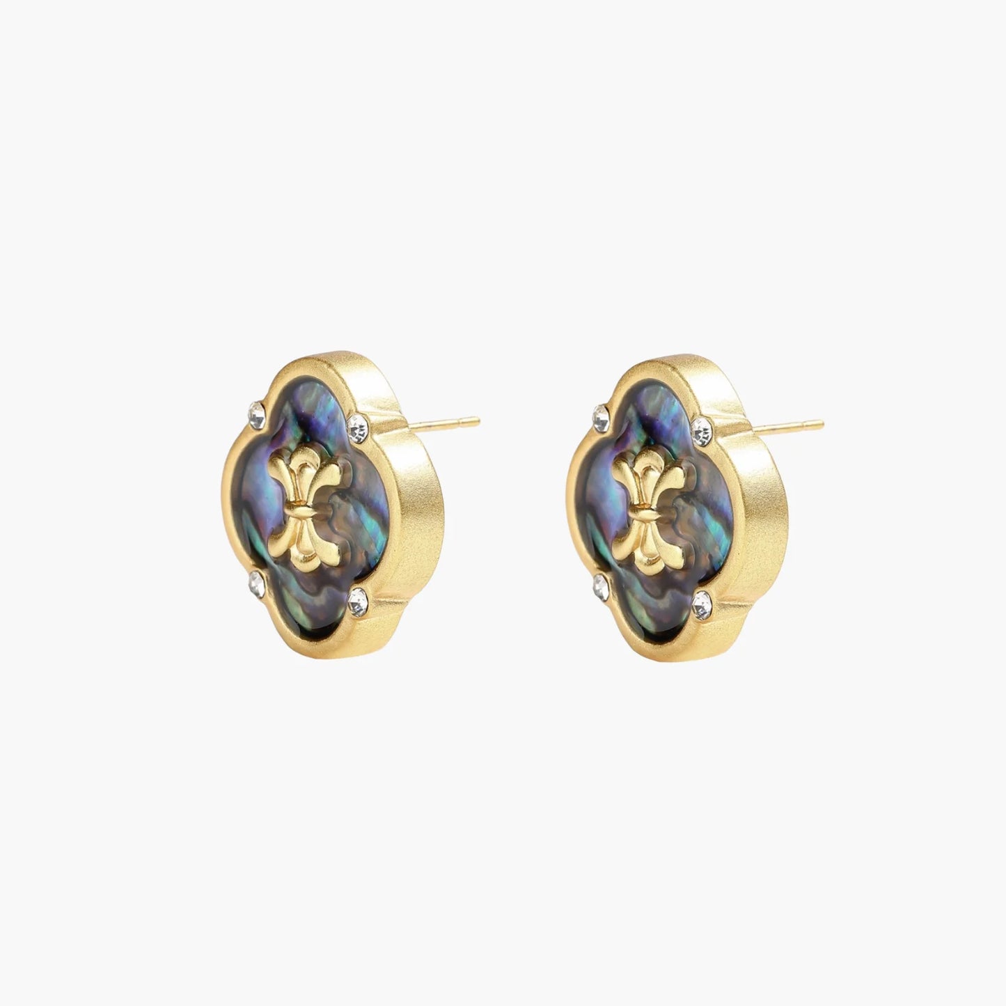 French Inspired Mystic Shell Quatrefoil Studs