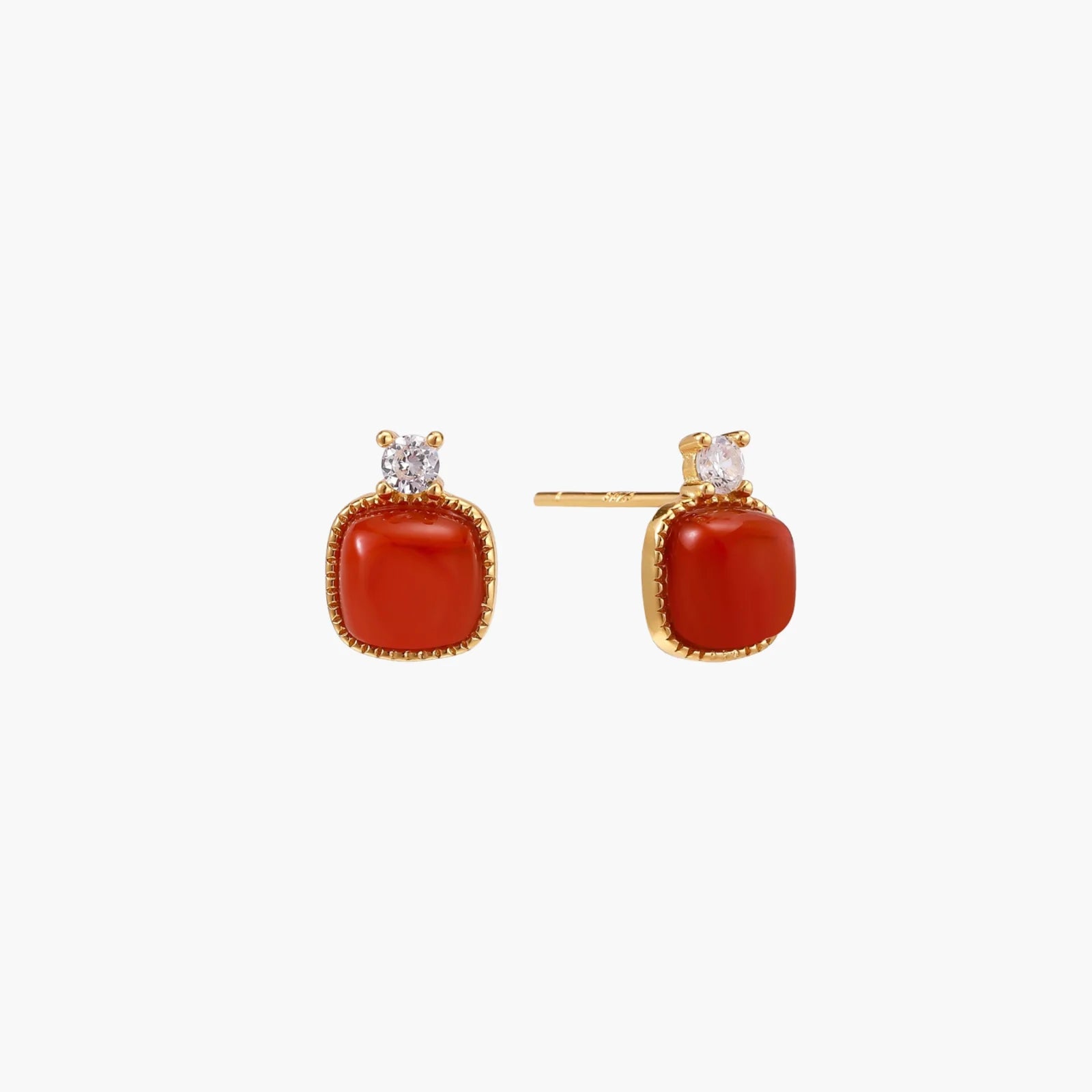 18K Gold Vermeil Red Agate Studs