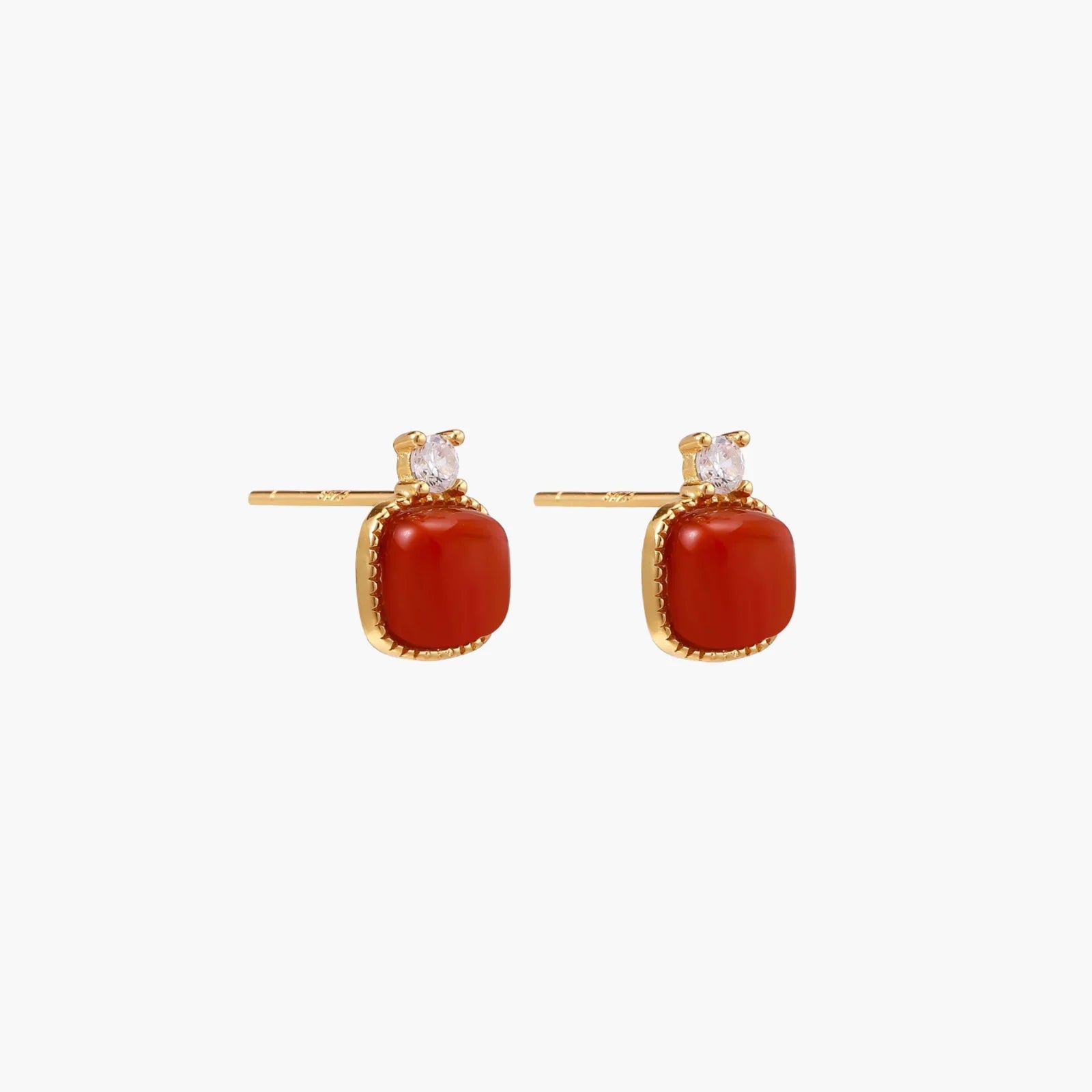 18K Gold Vermeil Red Agate Studs