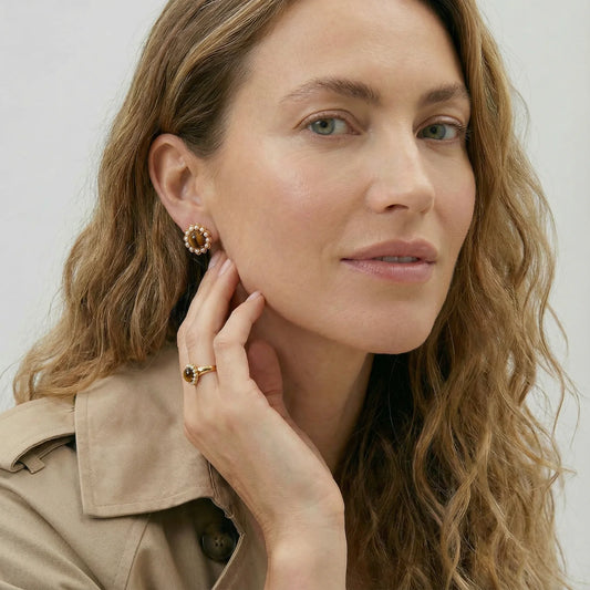 18K Gold and Tiger's Eye Stud Earrings