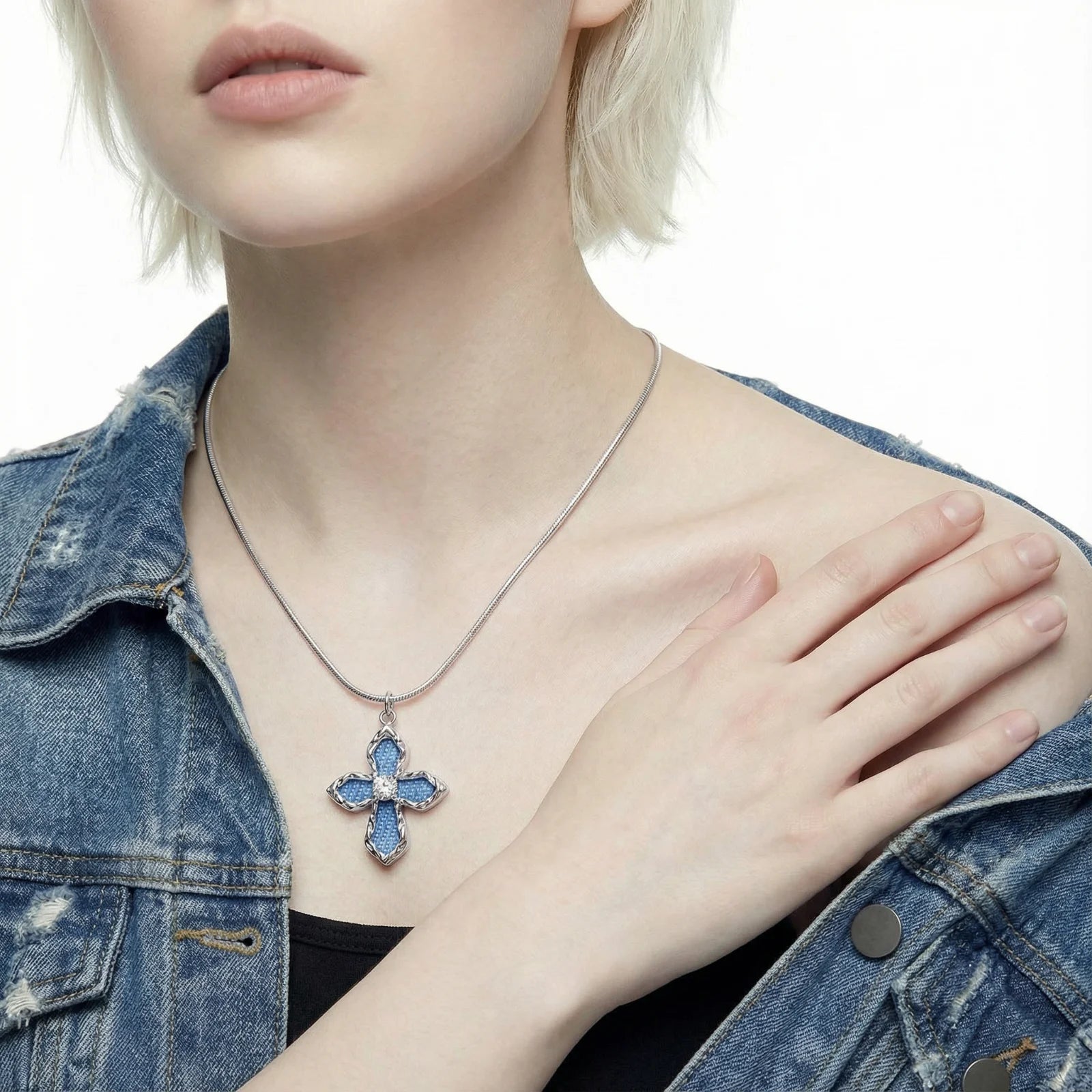 Divine Grace White Gold Cross Necklace