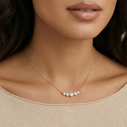 Graduated CZ Five Stone 14K Golden Arc Necklace