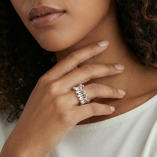 Sculpted Waves White Gold Modern Ring