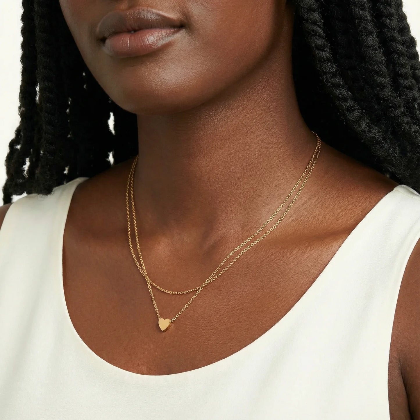 18K Gold Stainless Steel Layered Heart Necklace